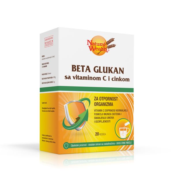 NATURAL WEALTH, BETA GLUKAN SA VITAMINOM C I CINKOM, 20 KESICA