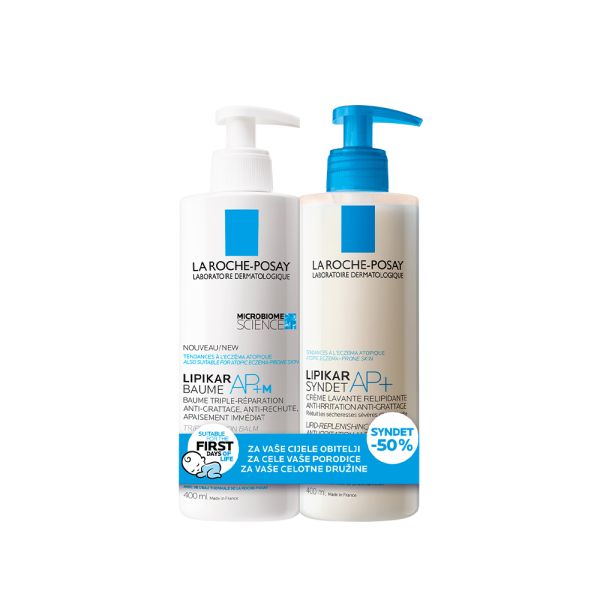 LA ROCHE-POSAY, LIPIKAR BAUME AP+M 400ml + LIPIKAR SINDET 400ml