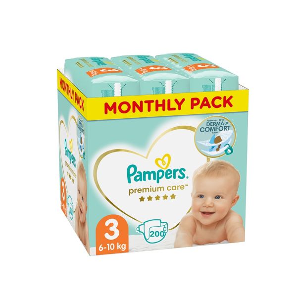 PAMPERS, PELENE PREMIUM CARE 3 MONTHLY PACK, 200 KOMADA